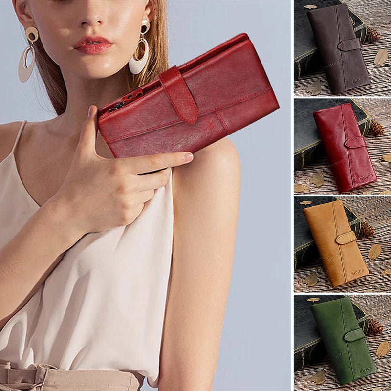 RFID Large Capacity Vintage Genuine Leather Purse