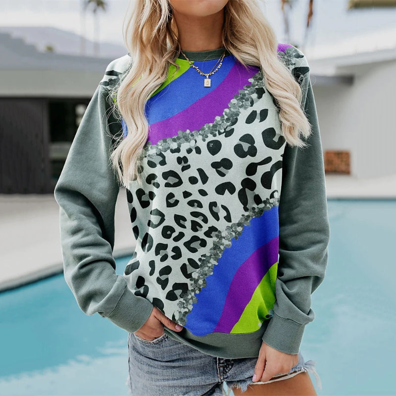 Leopard Print Casual Crew Neck Sweatshirt