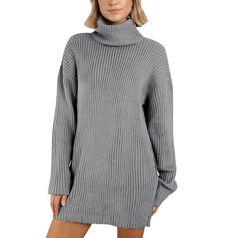 Women's Turtleneck Knit Long Sleeve Chunky Loose Sweater Dress