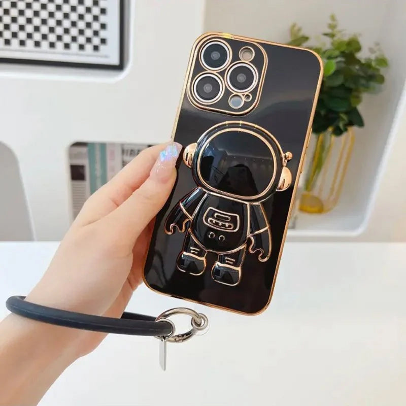 6D Plating Astronaut Stand Phone Case With Pendant