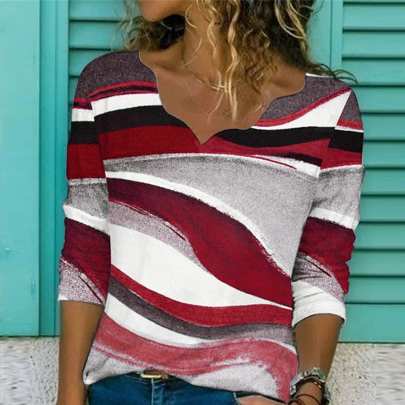 Geometric Print Loose Long Sleeve T-shirt