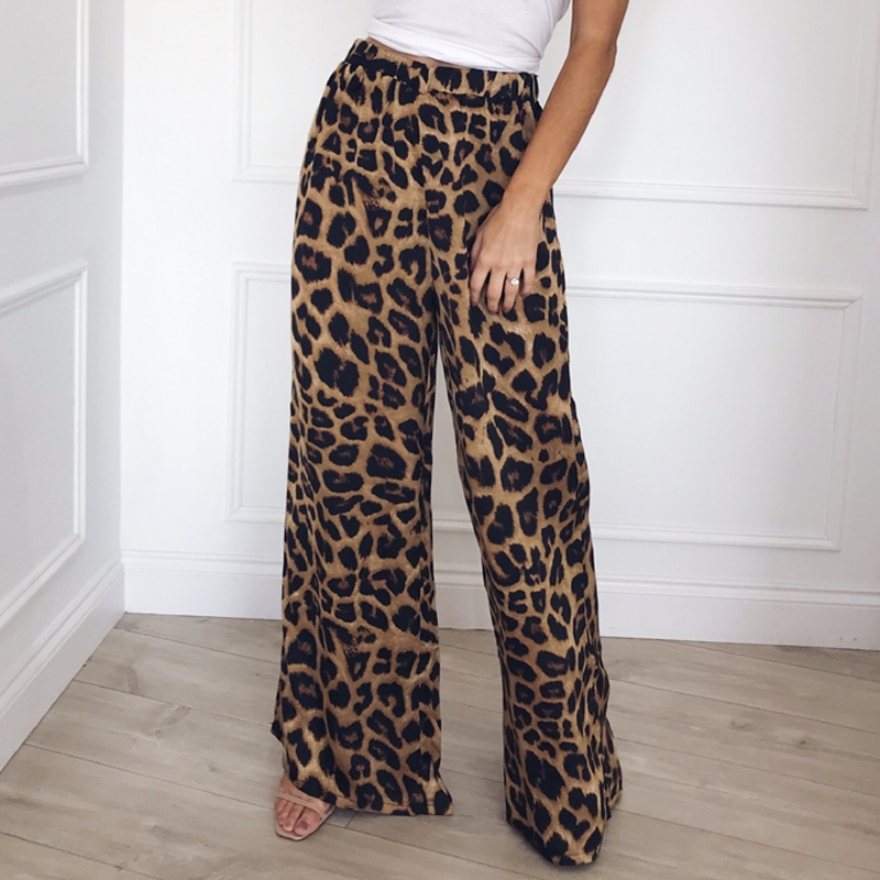 High Waist Leopard Print Wide Leg Pants