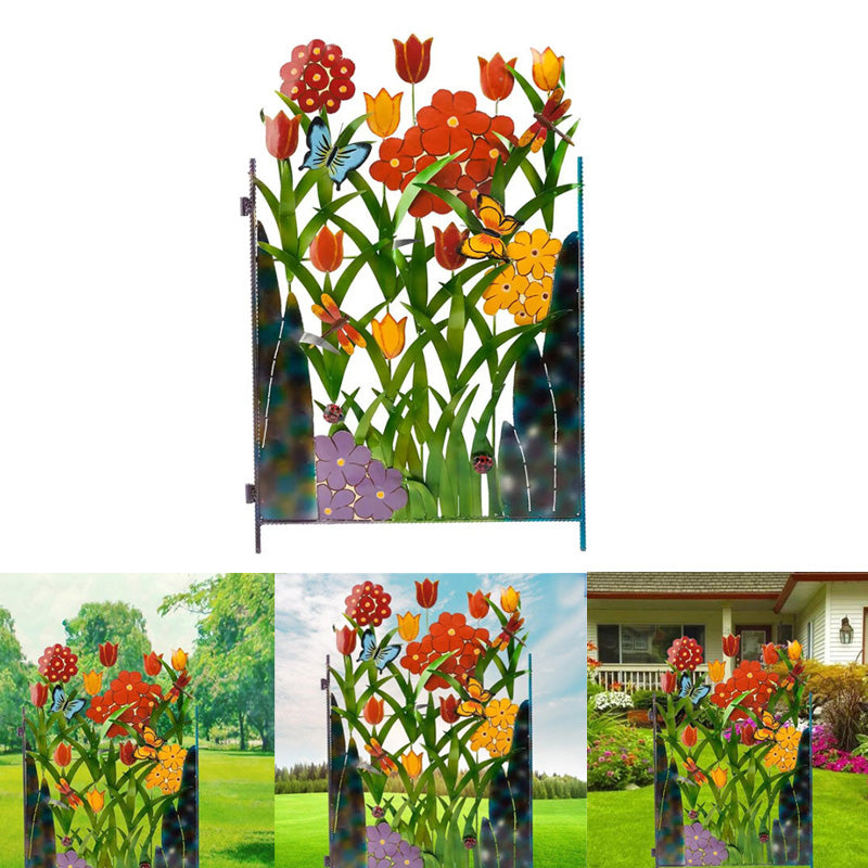 Colorful Metal Butterfly And Flower Garden Screen
