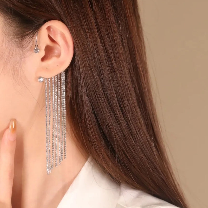 Sparkling Diamond Tassel Earrings