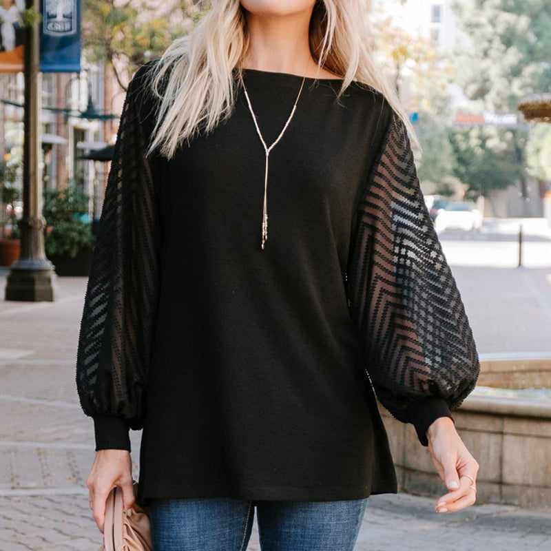 Balloon Sleeve Mesh Top