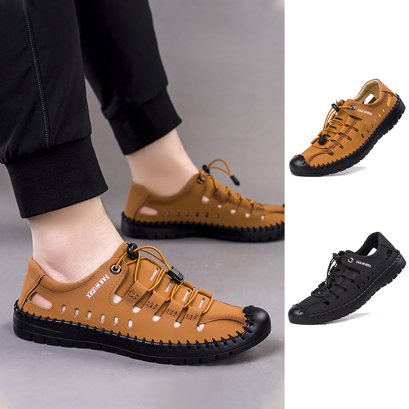 Aviator Wrapped Toe Hollow Leather Sandals