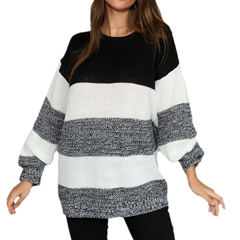 Striped Colorblock Crewneck Sweater