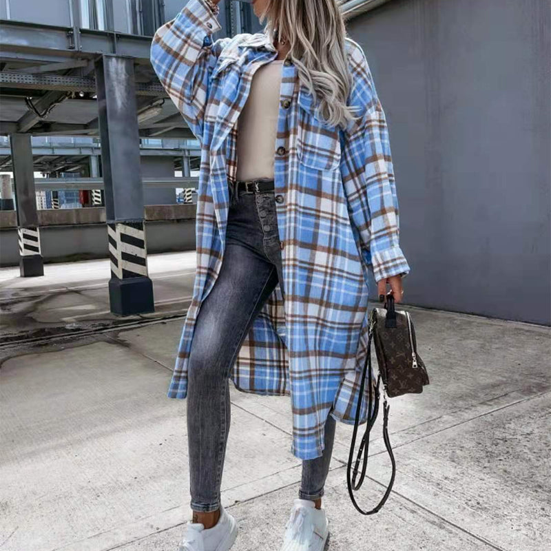 Women Plaid Lounge Shirt Coat