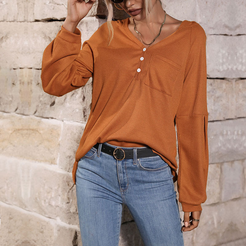 Women's Autumn Solid Color Long Sleeve Hooded Knitwear