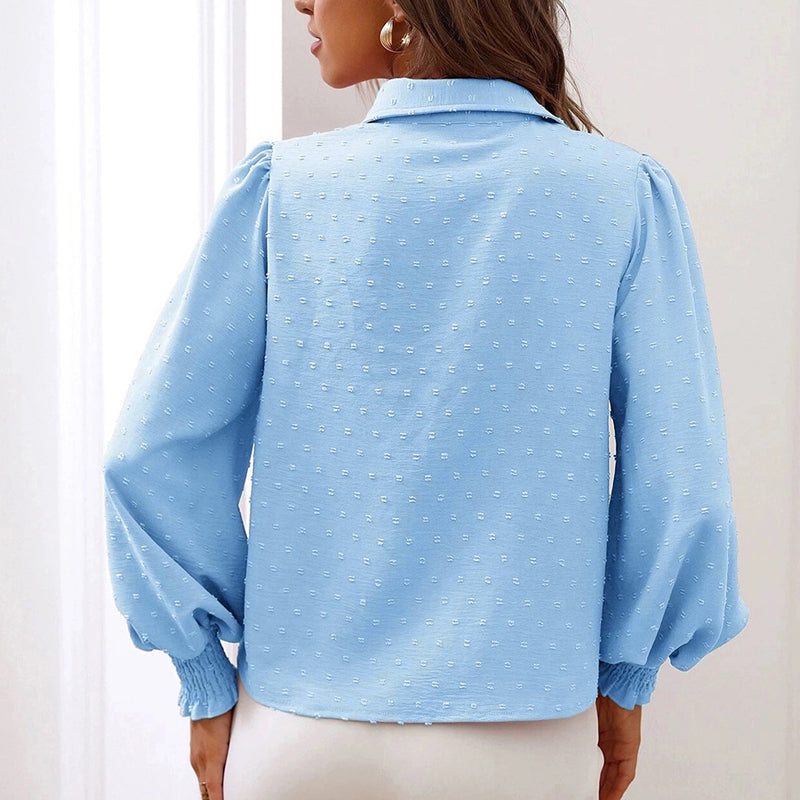 Lapel Balloon Sleeve Solid Shirt
