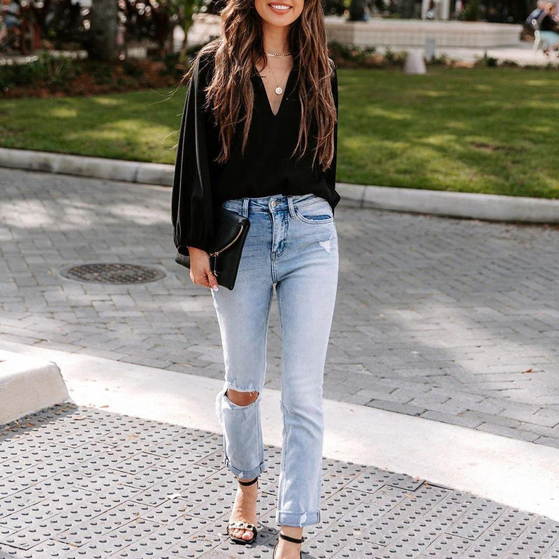 Casual V-Neck Long Sleeve T-Shirt