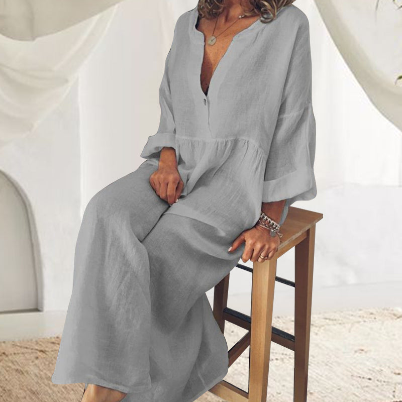Cotton and Linen Long Sleeve Jumpsuit