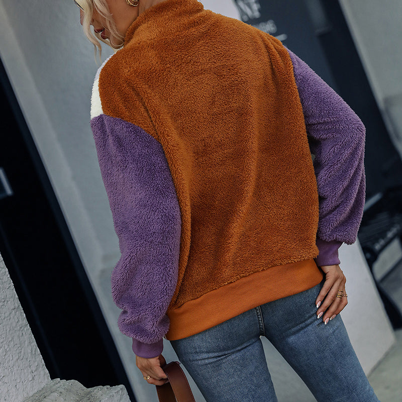 Paneled Long Sleeve Plush Sweatshirt