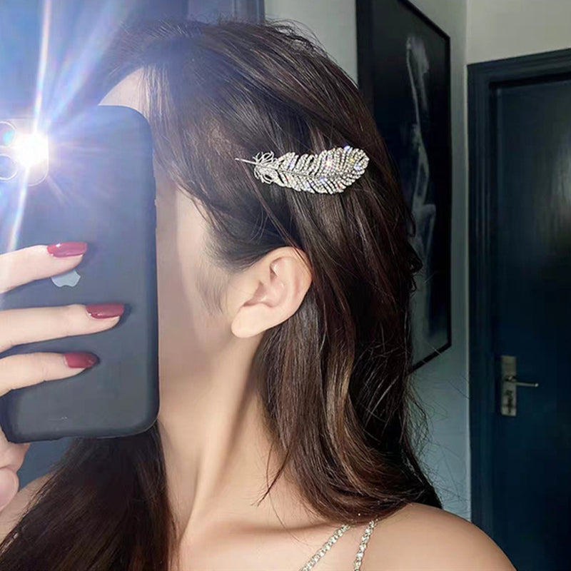 Diamond Feather Barrette