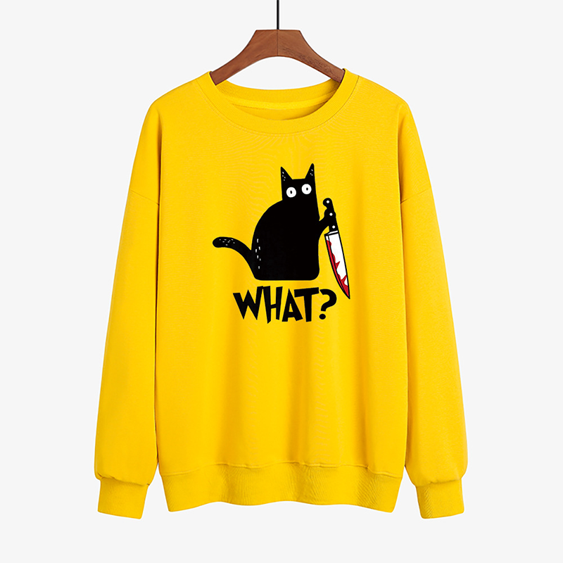 Halloween Fun Print Black Cat Sweatshirt