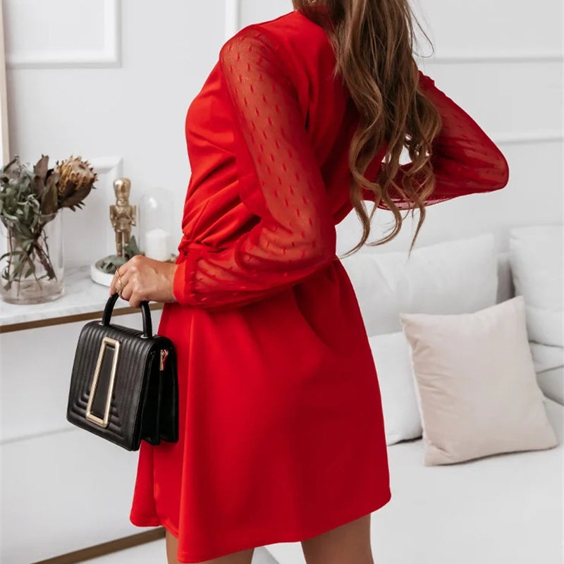 Lace Long Sleeve Knotted Dress