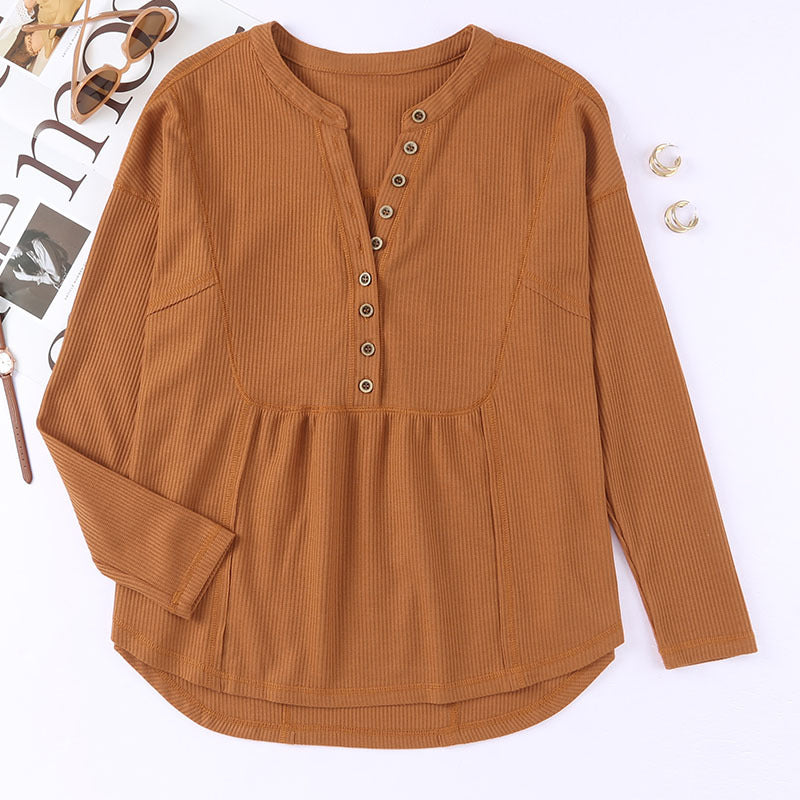 Solid Long Sleeve Waffle Sweatshirt