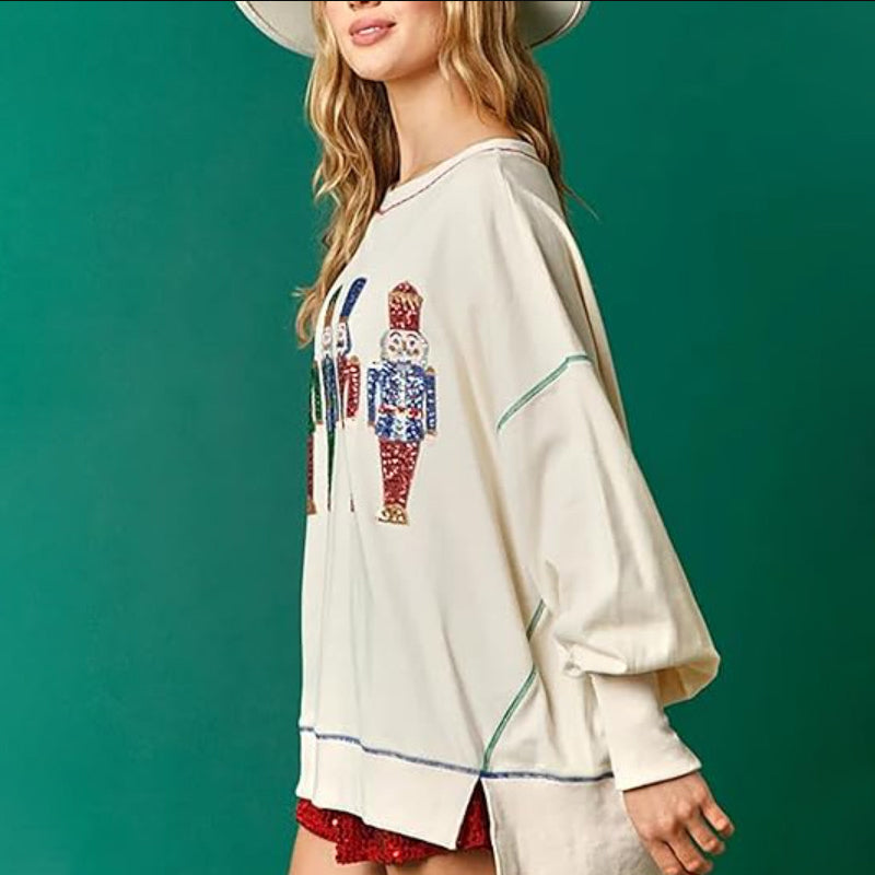 Christmas Sequin Print Crew Neck Sweatshirt