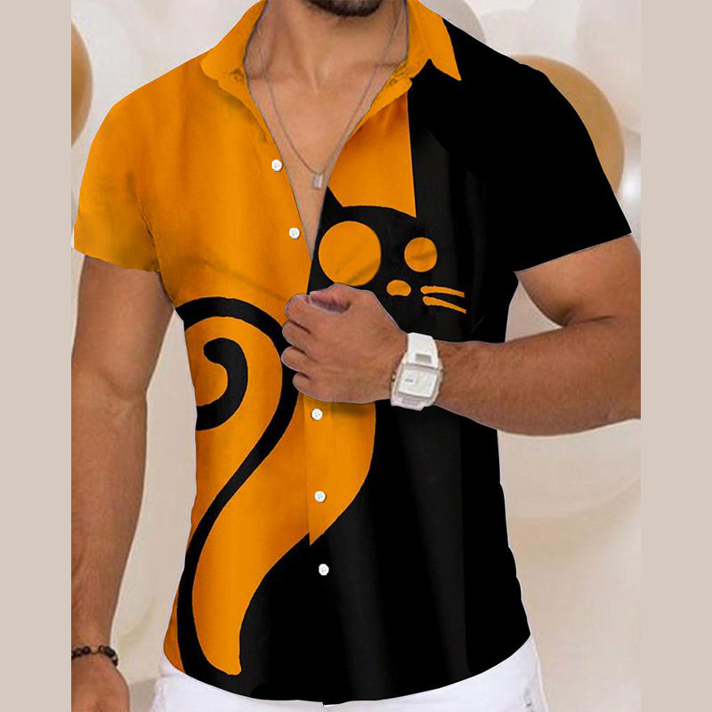 Men's Halloween Cat Print Shirt