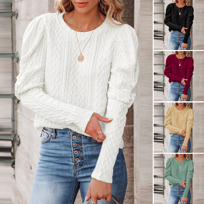 Solid Jacquard Round Neck Knitted Sweater