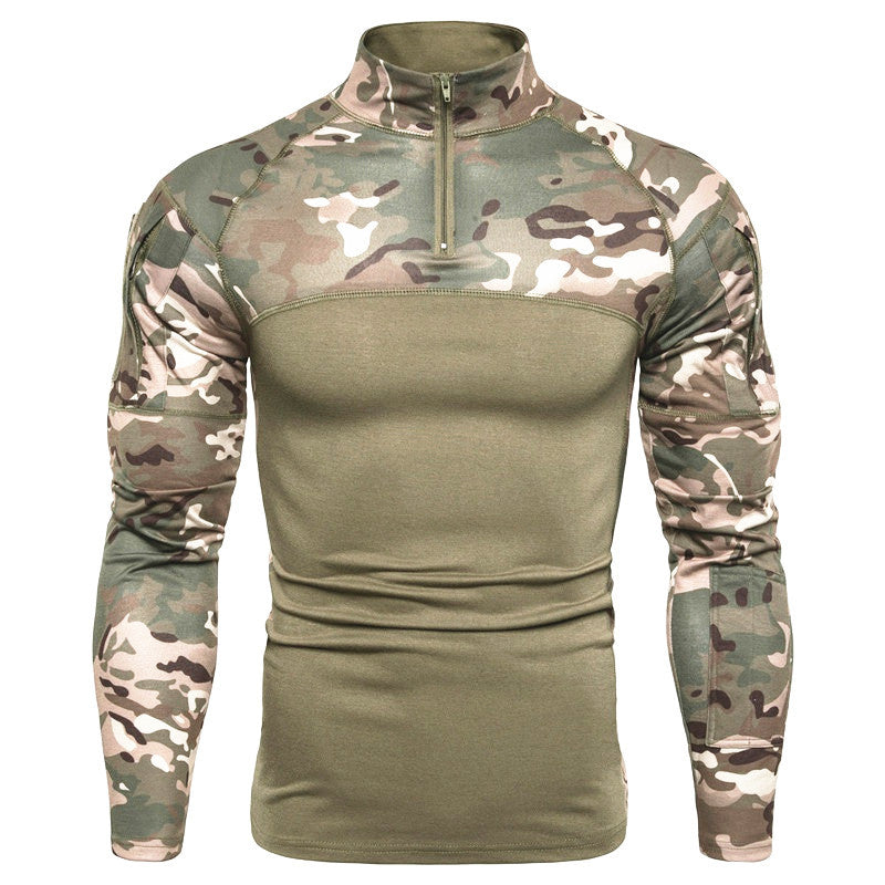 Camo Stand Collar Cotton Tactical T-Shirt