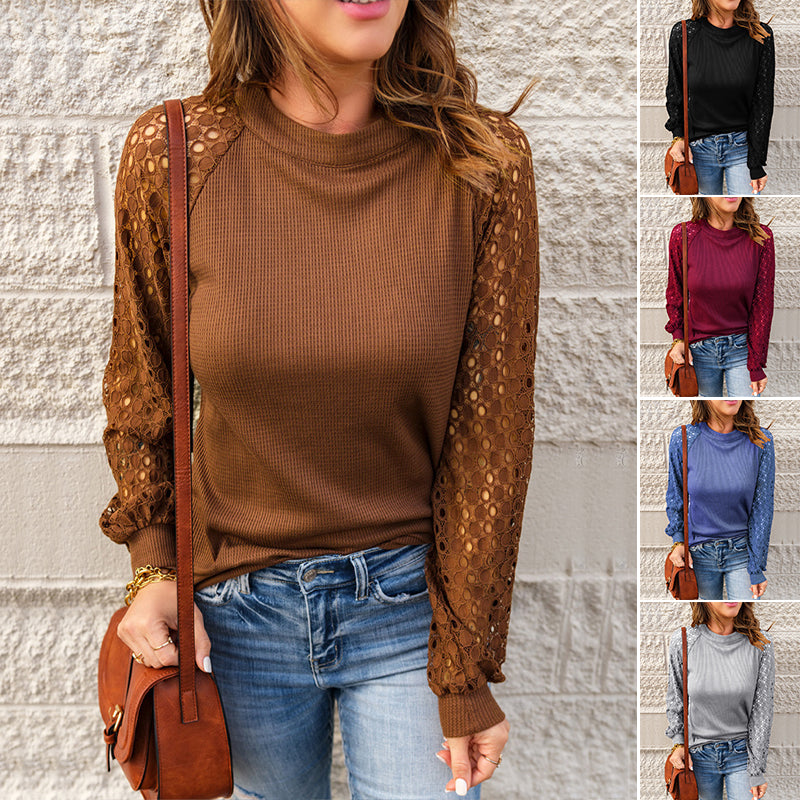 Women's Crew Neck Waffle Grace Panel T-Shirt