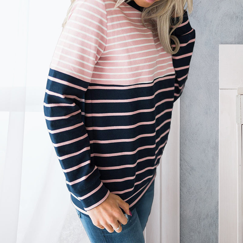 Striped Panel Long Sleeve Pullover Sweatshirt