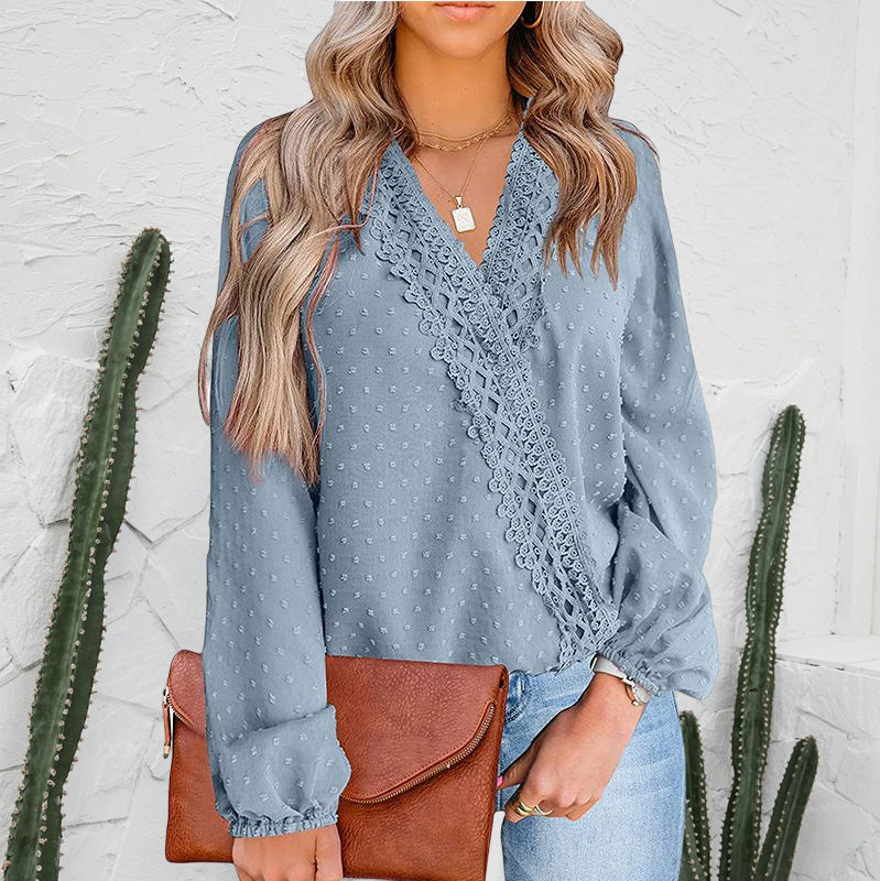 Chiffon Pompom Lace Shirt