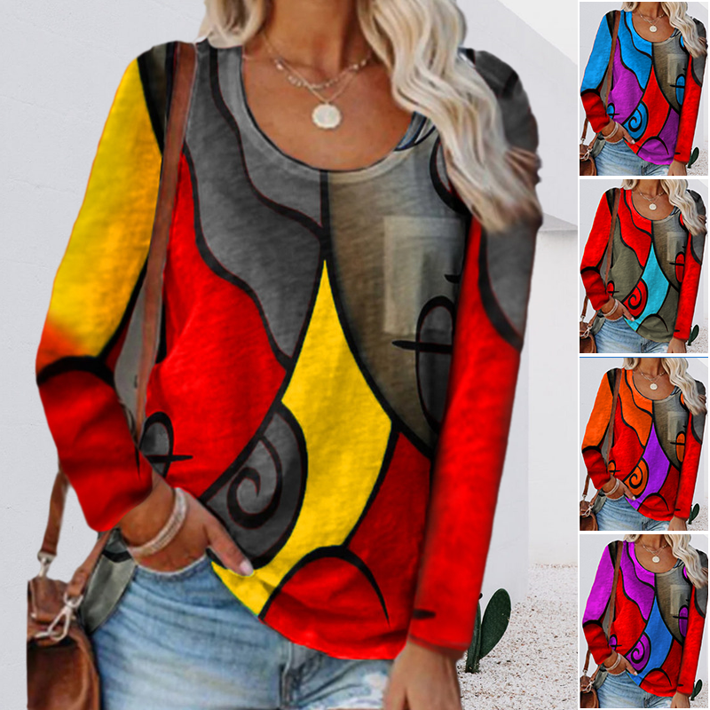 Casual Color Block Long Sleeve T-Shirt