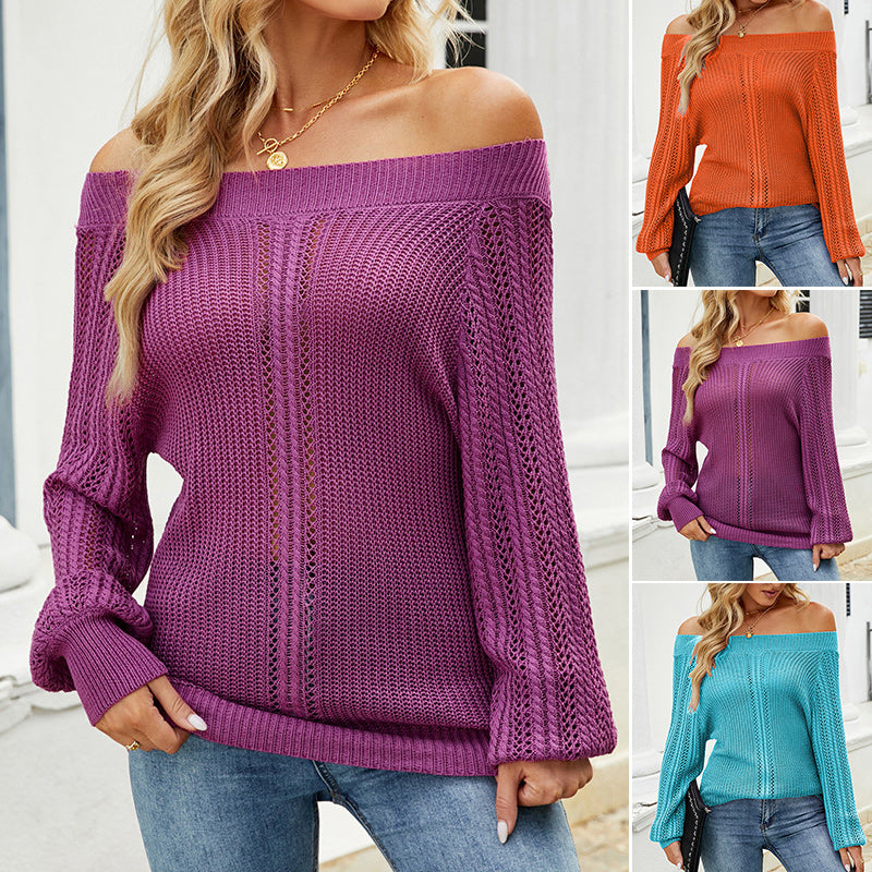 Women's Knit Crewneck Off Shoulder Pullover Sweater