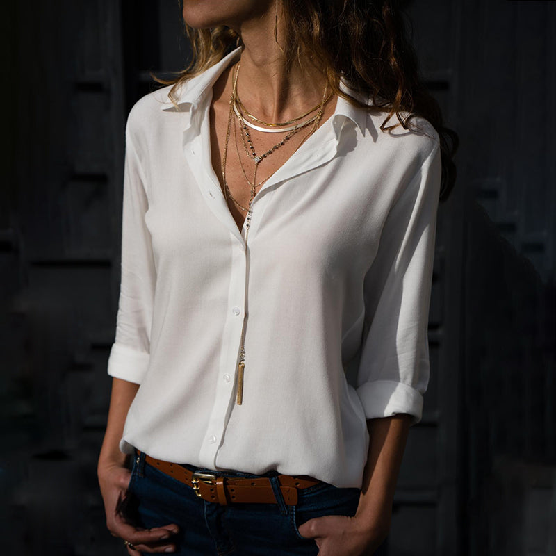 Solid Button Long Sleeve Shirt
