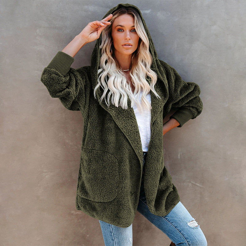 Long Sleeve Casual Hooded Solid Color Cardigan