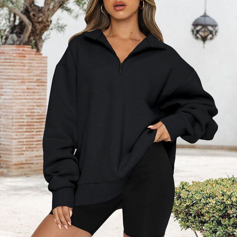 Lapel Zip Long Sleeve Sweatshirt