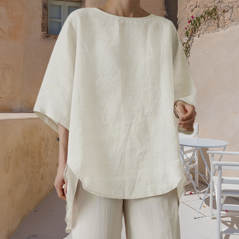 Women's Cotton Linen Solid Color Casual Top