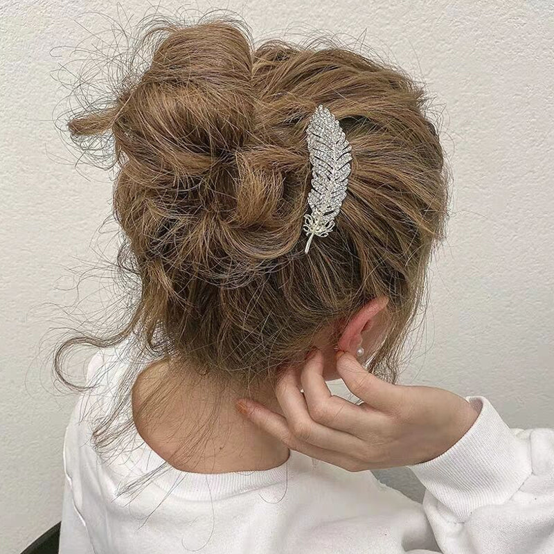 Diamond Feather Barrette