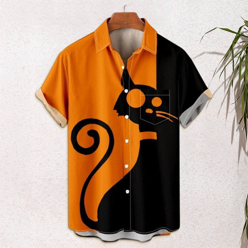 Men's Halloween Cat Print Shirt