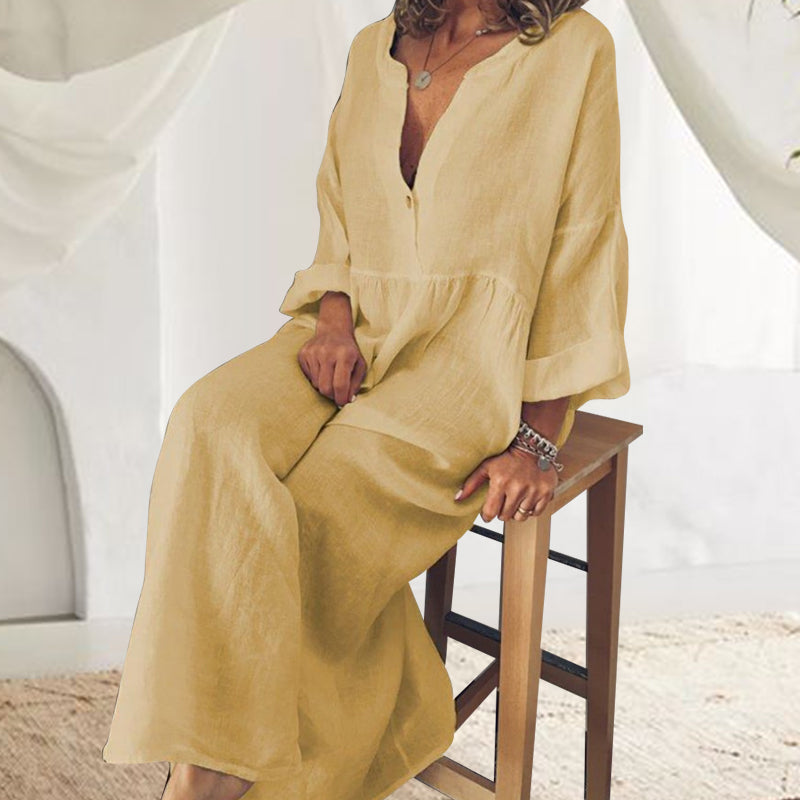 Cotton and Linen Long Sleeve Jumpsuit