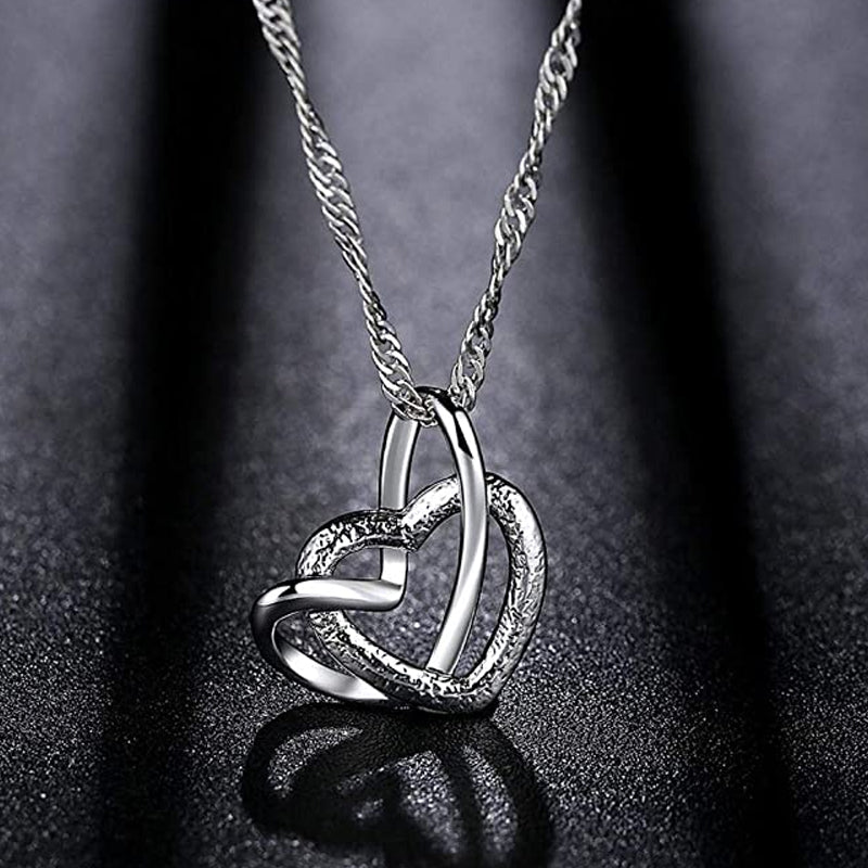 Double Heart Pendant Necklace Frosted