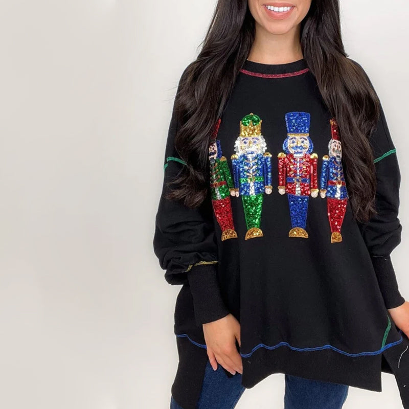 Christmas Sequin Print Crew Neck Sweatshirt