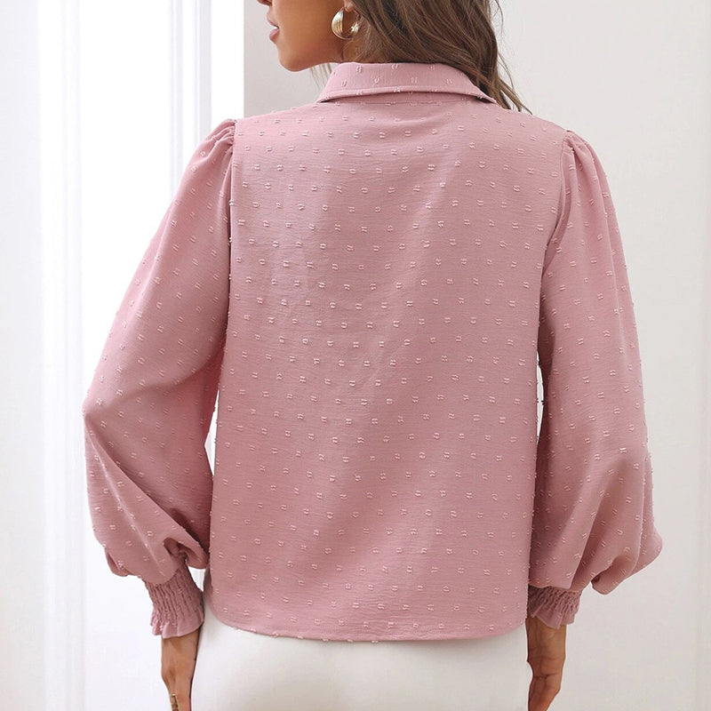 Lapel Balloon Sleeve Solid Shirt
