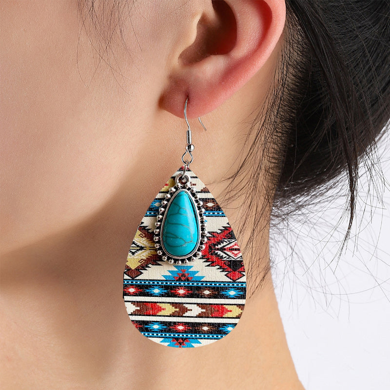 Bohemian Aztec Pattern Turquoise Earrings