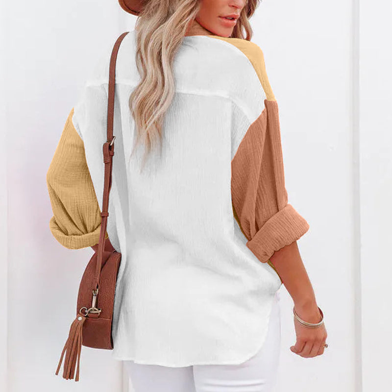 Contrast Panel Drop Shoulder Long Sleeve Shirt