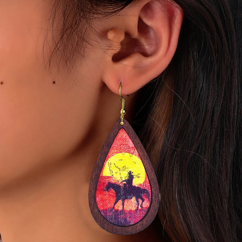 Waterdrop Wood Frame Earrings