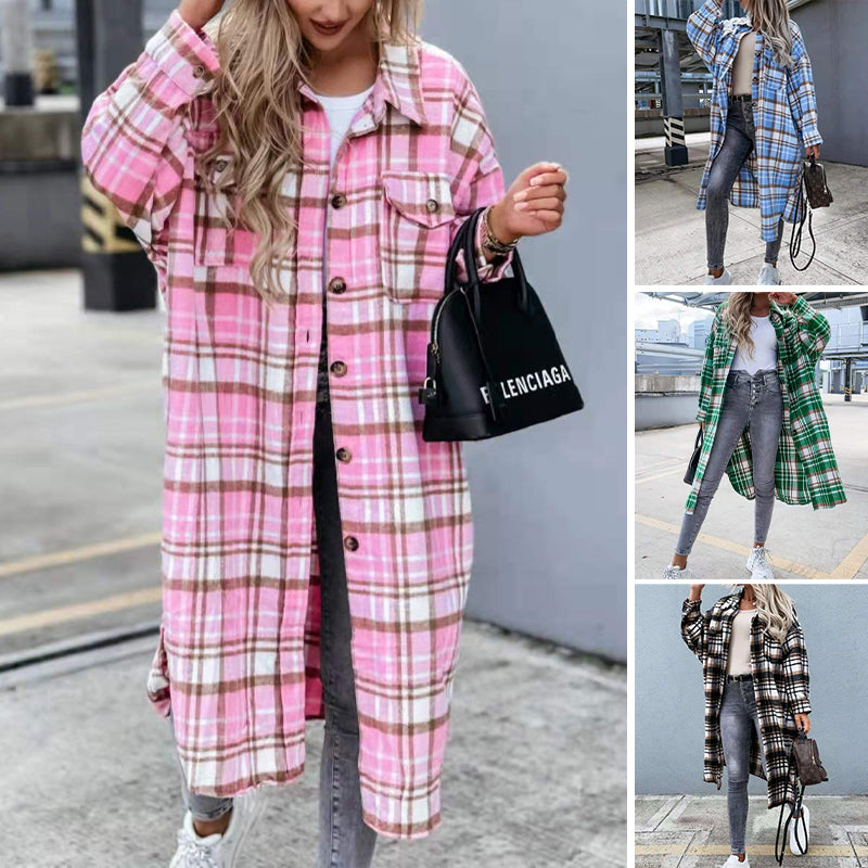 Women Plaid Lounge Shirt Coat