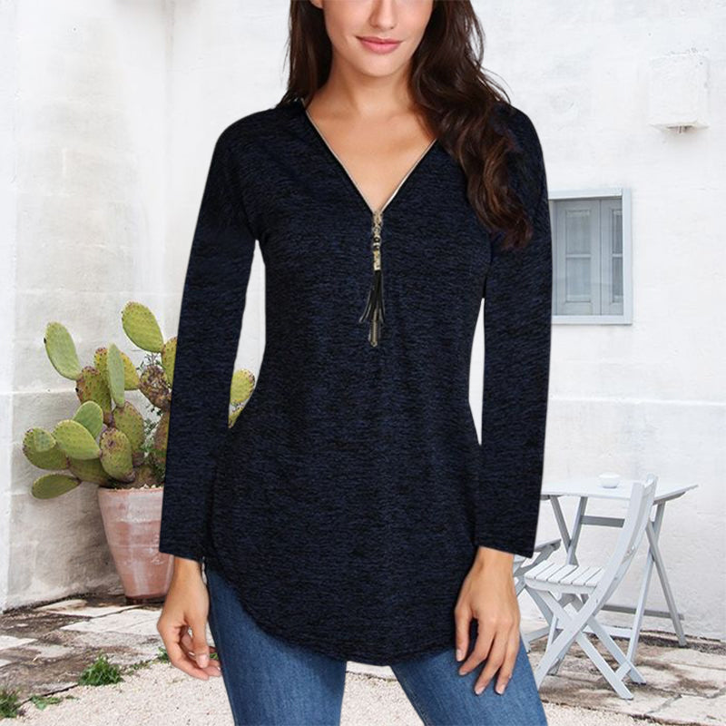 Fringed Zip Long Sleeve T-Shirt