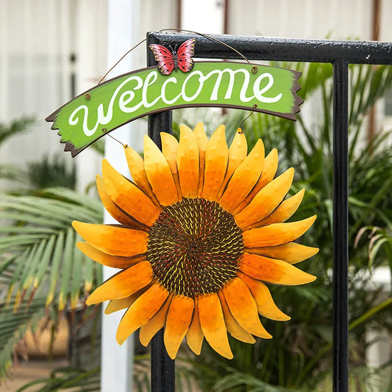 Vintage Metal Sunflower Welcome Sign Decor