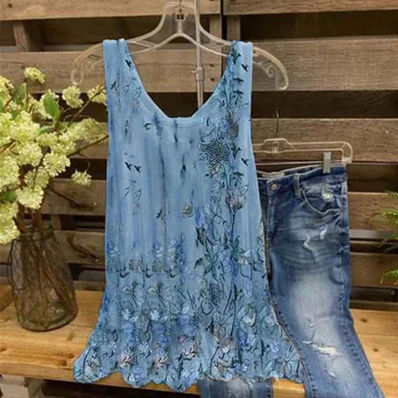 Floral Print Sleeveless T-shirt