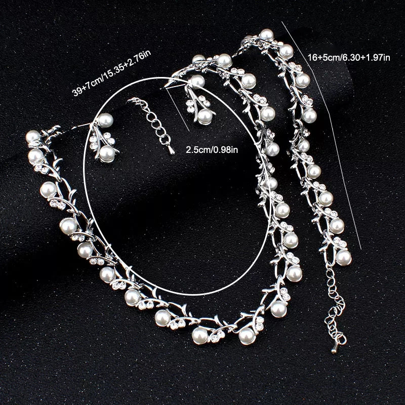 Three-Piece Pearl Earring Necklace Bracelet