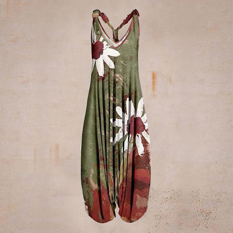 Women Summer Pattern Sleeveless Harem Jumpsuit
