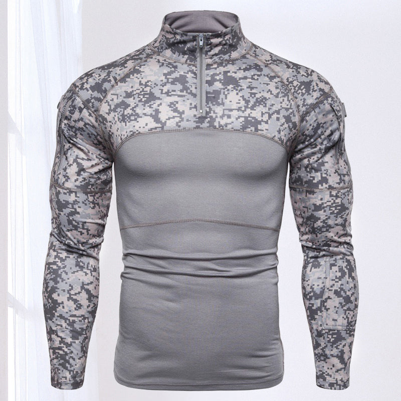 Camo Stand Collar Cotton Tactical T-Shirt